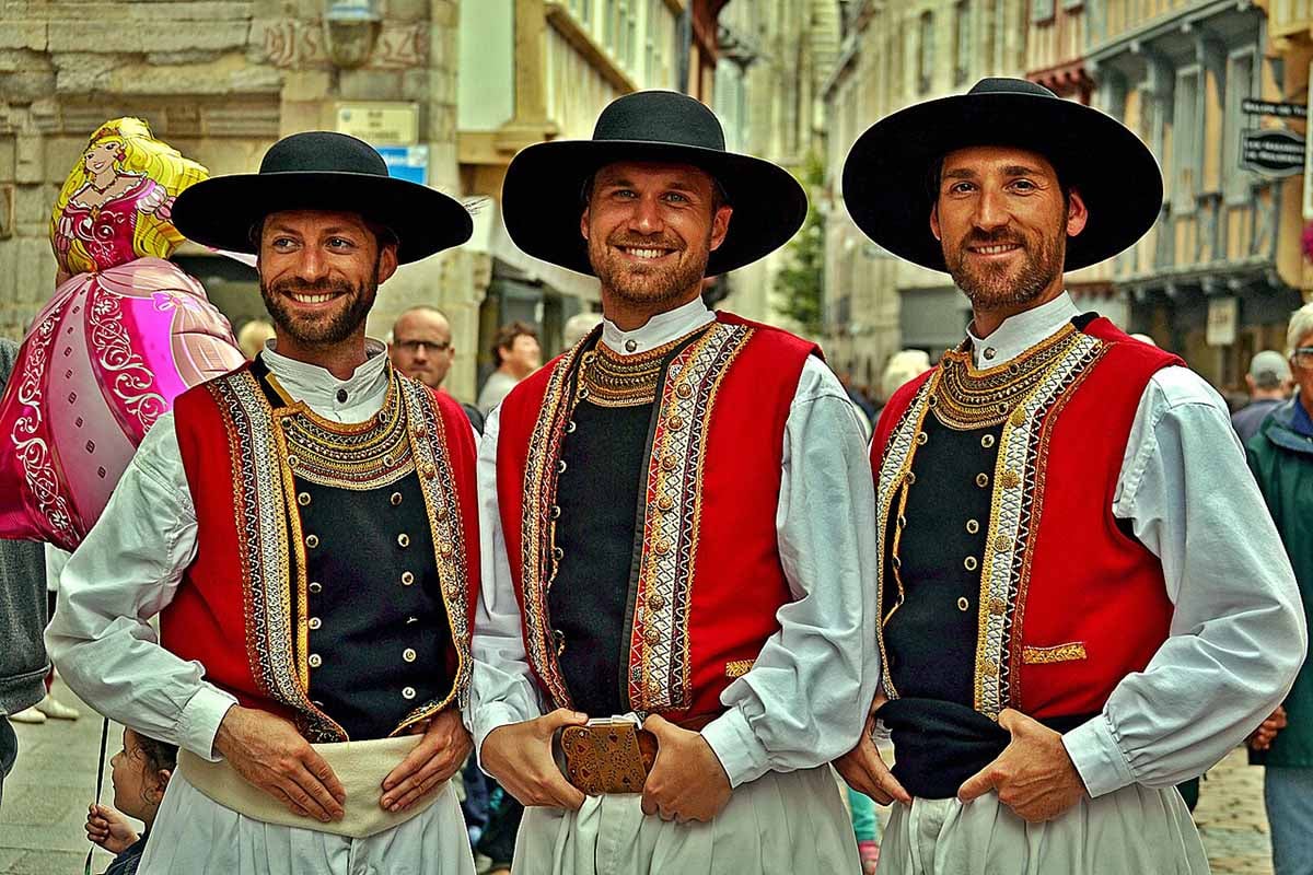 French men wearing traditional clothes at festival de Cornouaille French men wearing traditional clothes at festival de Cornouaille