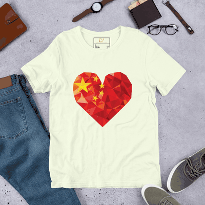 China. Flag of China in Heart Shape Badge