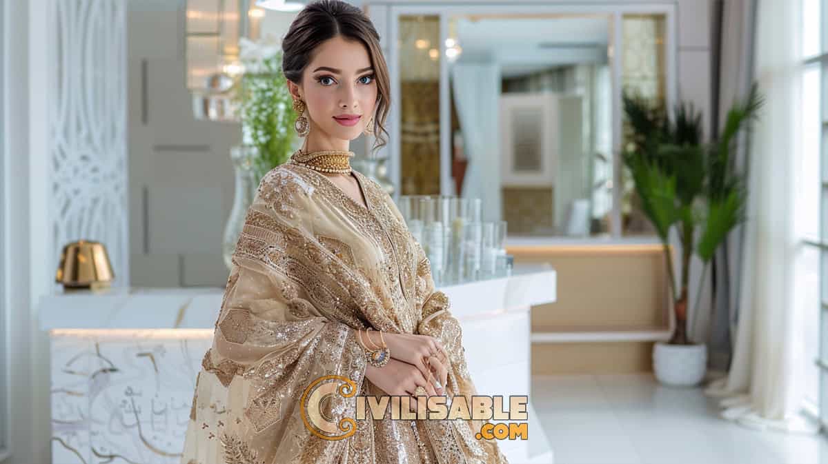 artandall Real photo of a beautiful Syrian woman wearing an elegant Traditional Syrian Wedding Attire 13.10.2024