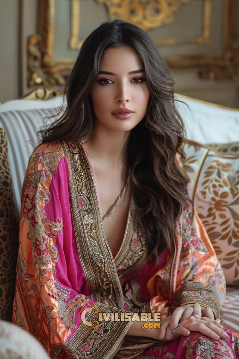 artandall Real photo of a beautiful Syrian woman wearing an elegant Traditional Syrian Wedding Dress 13.10.2024