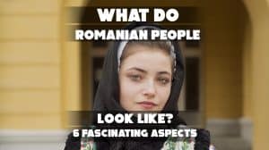 A collage showcasing the diverse physical appearance of Romanian people, highlighting different eye colors, hair textures, and traditional clothing.