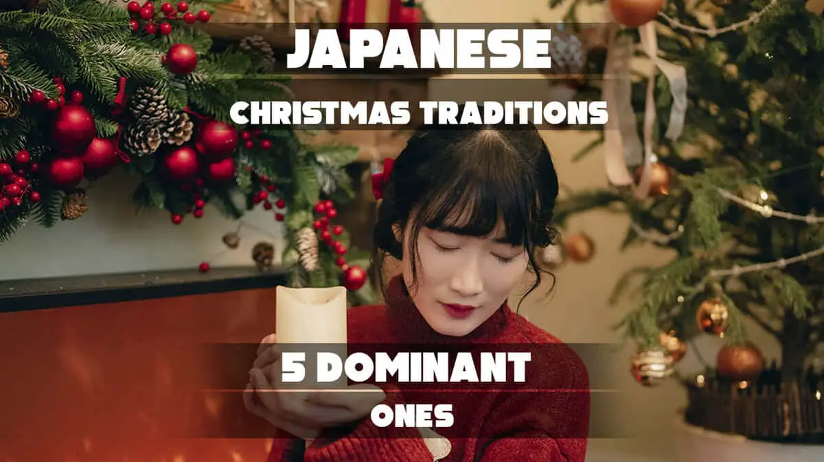 A festive scene showcasing Japanese Christmas traditions, featuring holiday lights, festive food, and couples celebrating.