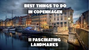 A captivating view of Copenhagen, featuring iconic landmarks like Nyhavn's colorful buildings, cyclists cruising along scenic canals, and vibrant city life.