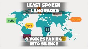 Banner illustrating fading words from diverse indigenous scripts, symbolizing least spoken languages.
