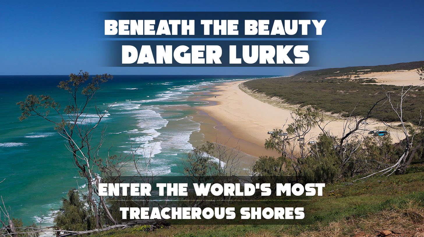 Dangerous beach with strong waves and warning sign