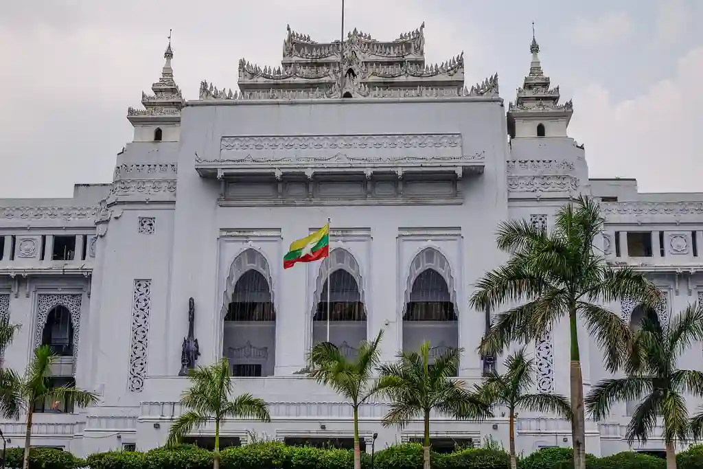 City Hall with flag in Yangon, Myanmar. City Hall with flag in Yangon, Myanmar.