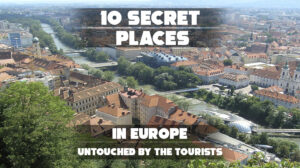 Scenic view of a quiet European village surrounded by nature.