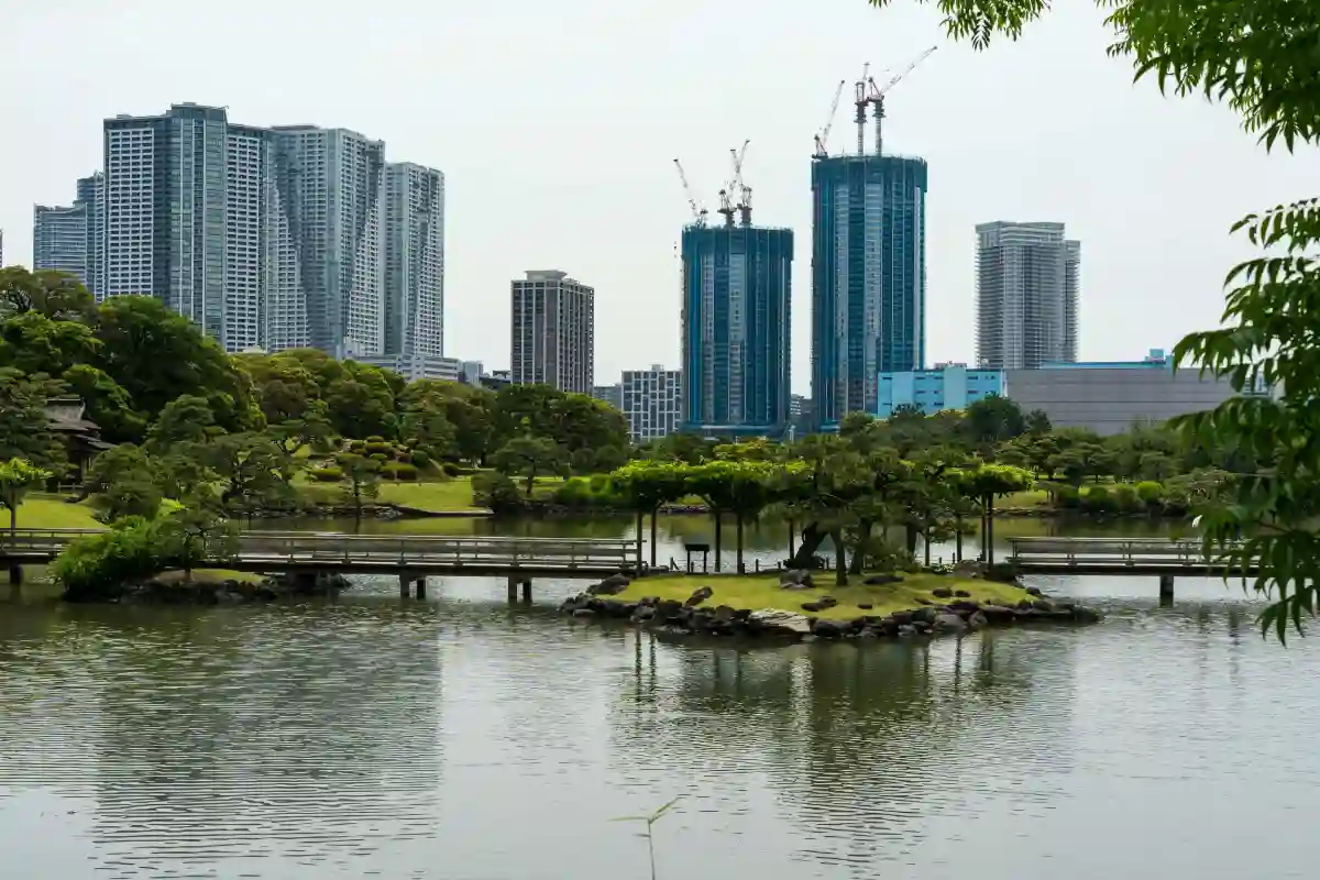 Urban Park with Skyscrapers and Serene Lake Urban Park with Skyscrapers and Serene Lake