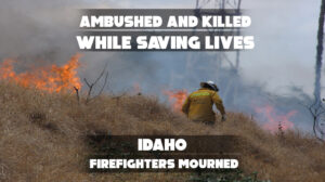 Firetruck near brush fire scene where two Idaho firefighters were ambushed