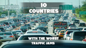 Cars stuck in one of the worst traffic jams during rush hour.