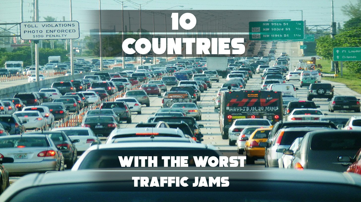 Cars stuck in one of the worst traffic jams during rush hour.