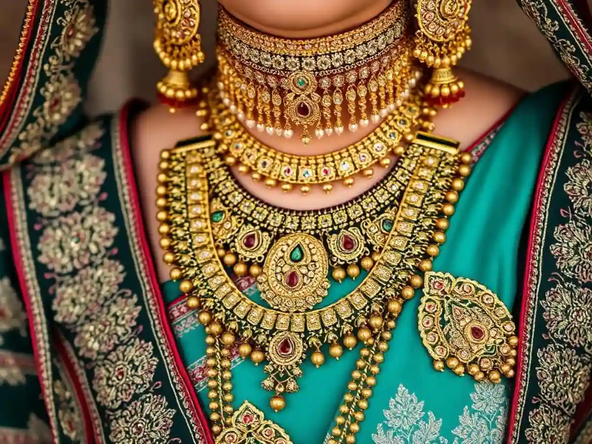 Accessories and symbolic details in traditional Afghan wedding dress, including intricate jewelry, headpieces, and embroidered elements, representing cultural significance. Accessories and symbolic details in traditional Afghan wedding dress, including intricate jewelry, headpieces, and embroidered elements, representing cultural significance.