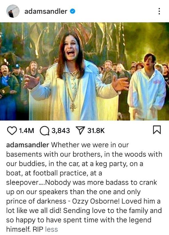 Adam Sandler's instagram post Adam Sandler's instagram post