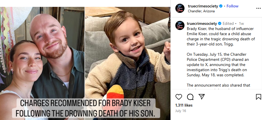 Brady Kiser, the husband of influencer Emilie Kiser, could face a child abuse charge in the tragic drowning death of their 3-year-old son, Trigg. Brady Kiser, the husband of influencer Emilie Kiser, could face a child abuse charge in the tragic drowning death of their 3-year-old son, Trigg.