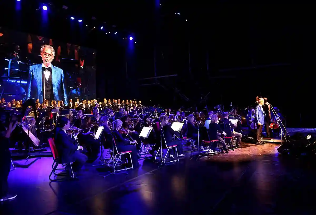 Andrea Bocelli performing live on stage, delivering a breathtaking classical performance to a captivated audience.
Popular Italian Music Andrea Bocelli performing live on stage, delivering a breathtaking classical performance to a captivated audience.
Popular Italian Music