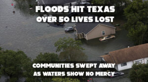 Aerial view of massive Texas flood damage