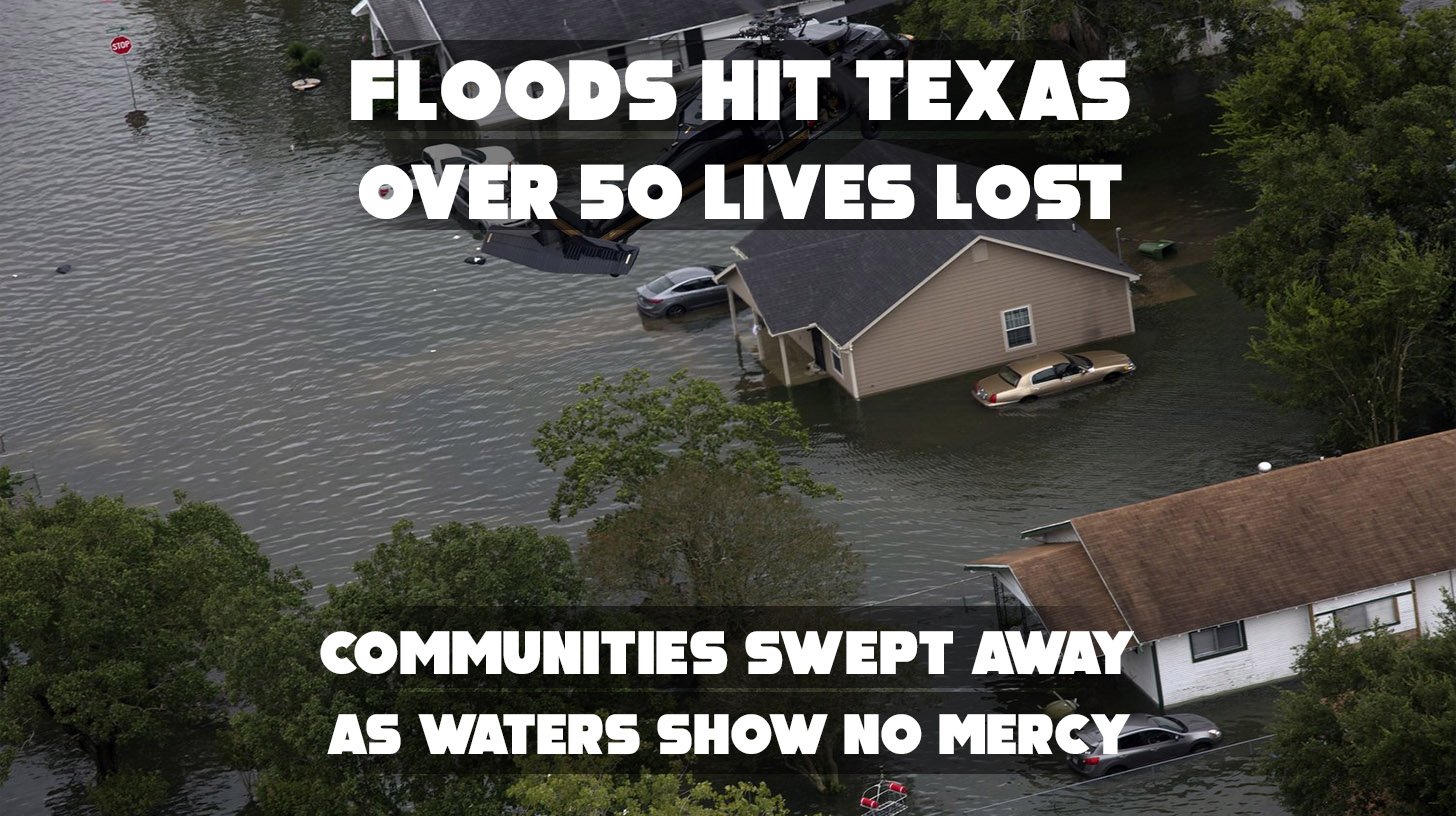 Aerial view of massive Texas flood damage