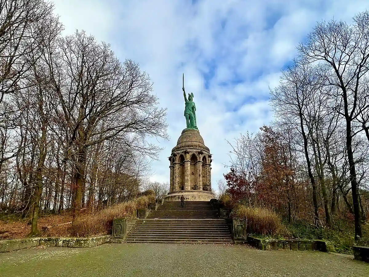 The Hermann Monument, a famous statue in Germany, depicting a towering figure of Hermann (Arminius) in the Teutoburg Forest. The Hermann Monument, a famous statue in Germany, depicting a towering figure of Hermann (Arminius) in the Teutoburg Forest.