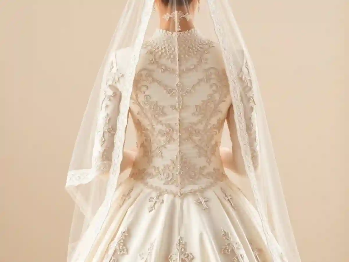An Iraqi Christian wedding dress, showcasing elegant lace, delicate embroidery, and Christian symbols, worn by brides in Iraq’s Christian communities. An Iraqi Christian wedding dress, showcasing elegant lace, delicate embroidery, and Christian symbols, worn by brides in Iraq’s Christian communities.