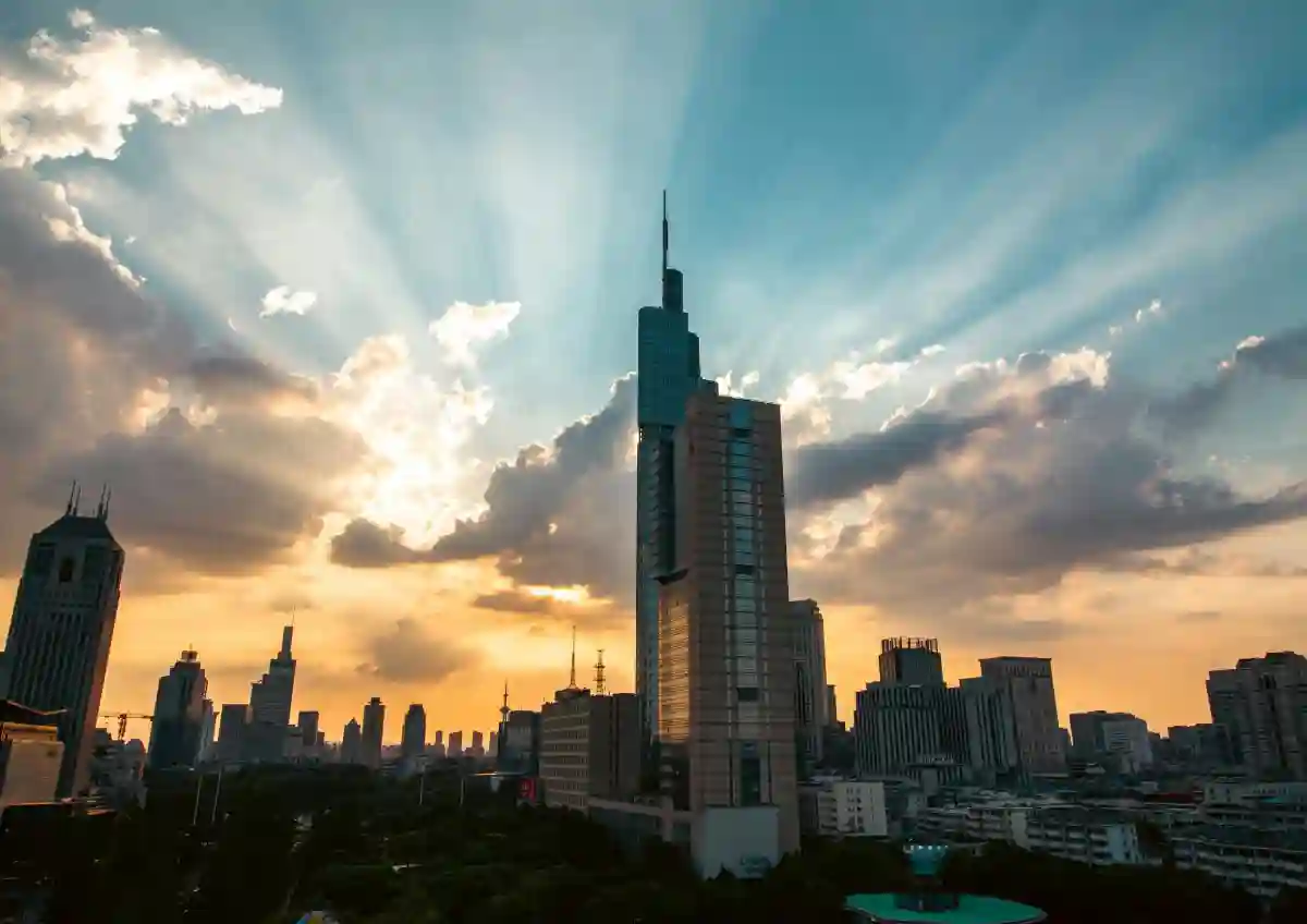 Dramatic Sunset Skyline of Nanjing, China Dramatic Sunset Skyline of Nanjing, China