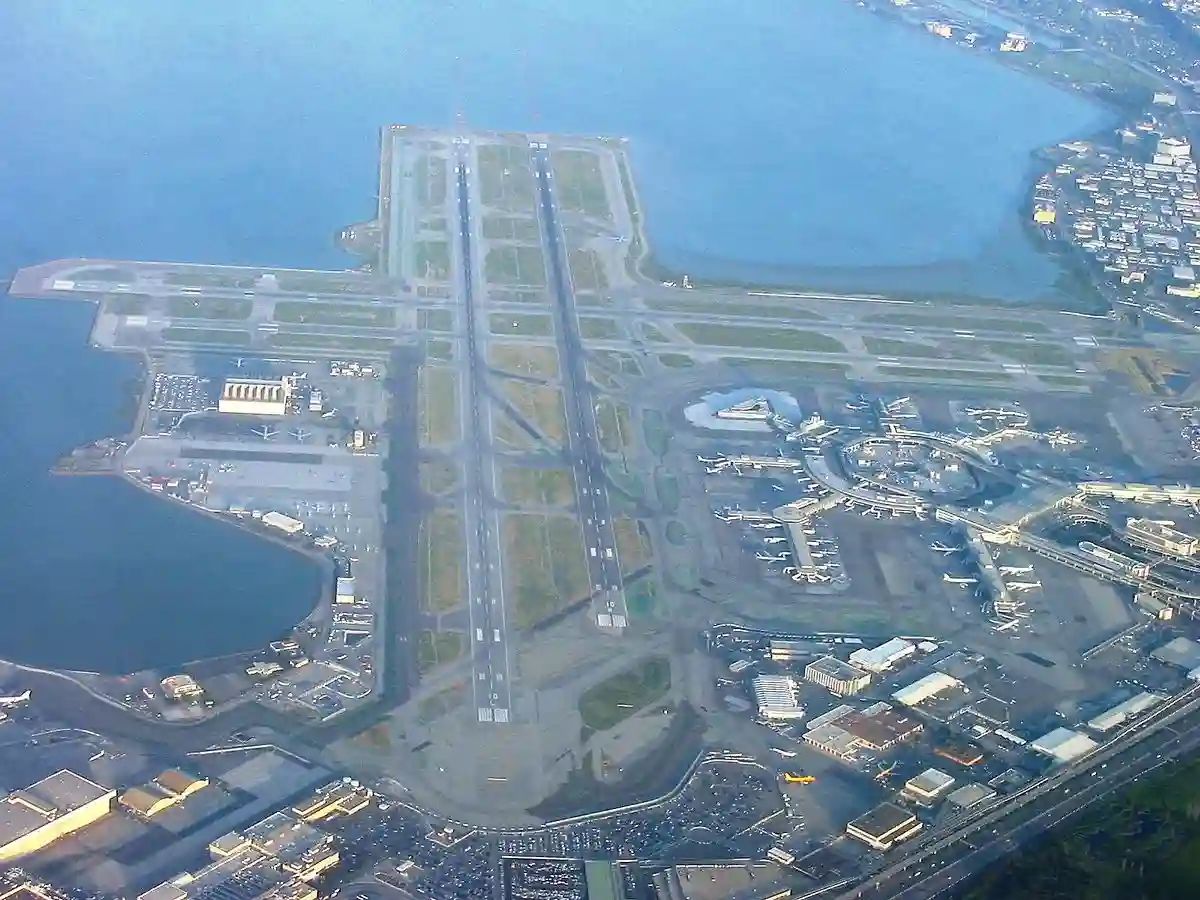 San Francisco Airport seen from the west in late afternoon. San Francisco Airport seen from the west in late afternoon.