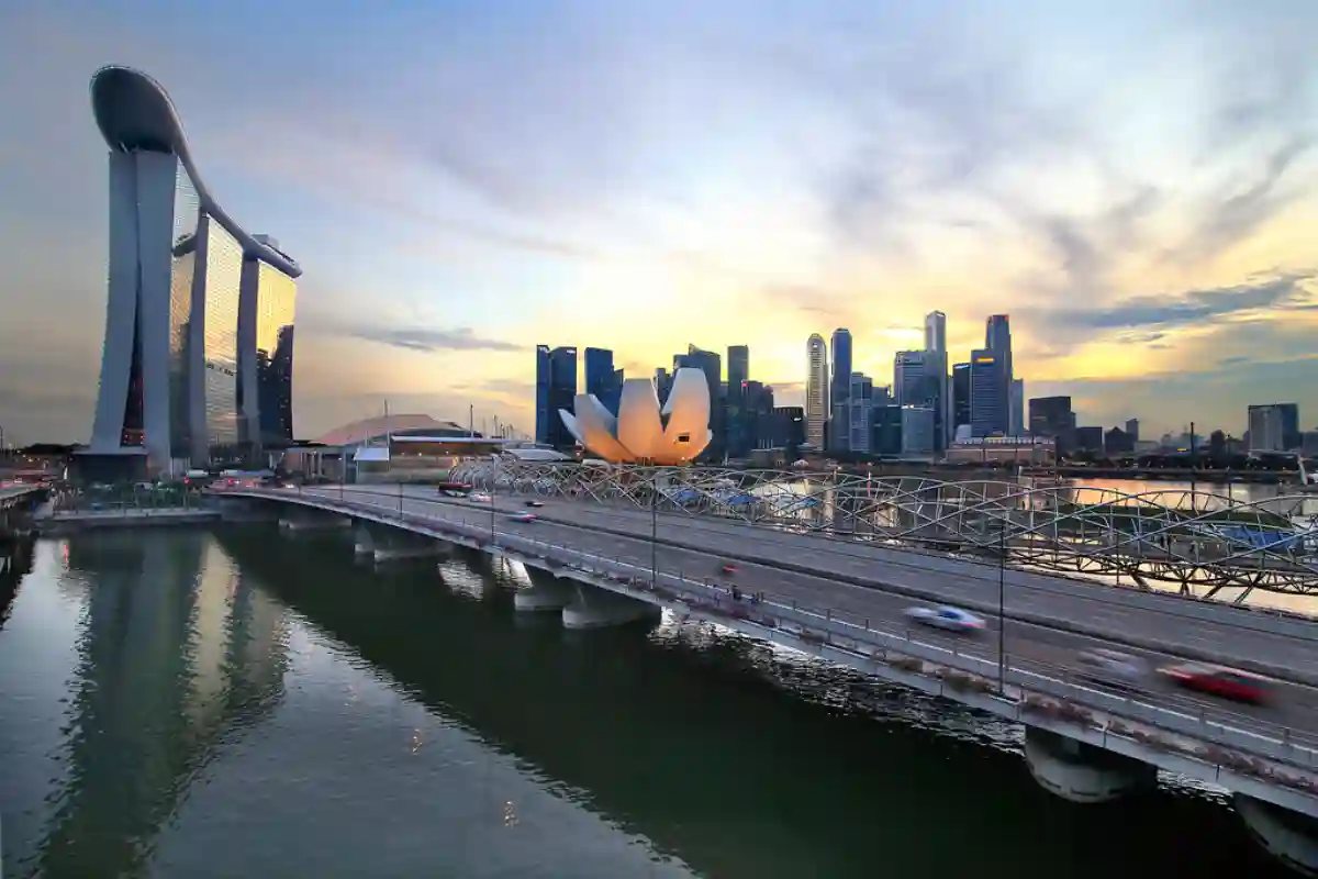Iconic Singapore skyline at dusk, showcasing the Marina Bay Sands and Gardens by the Bay. Iconic Singapore skyline at dusk, showcasing the Marina Bay Sands and Gardens by the Bay.