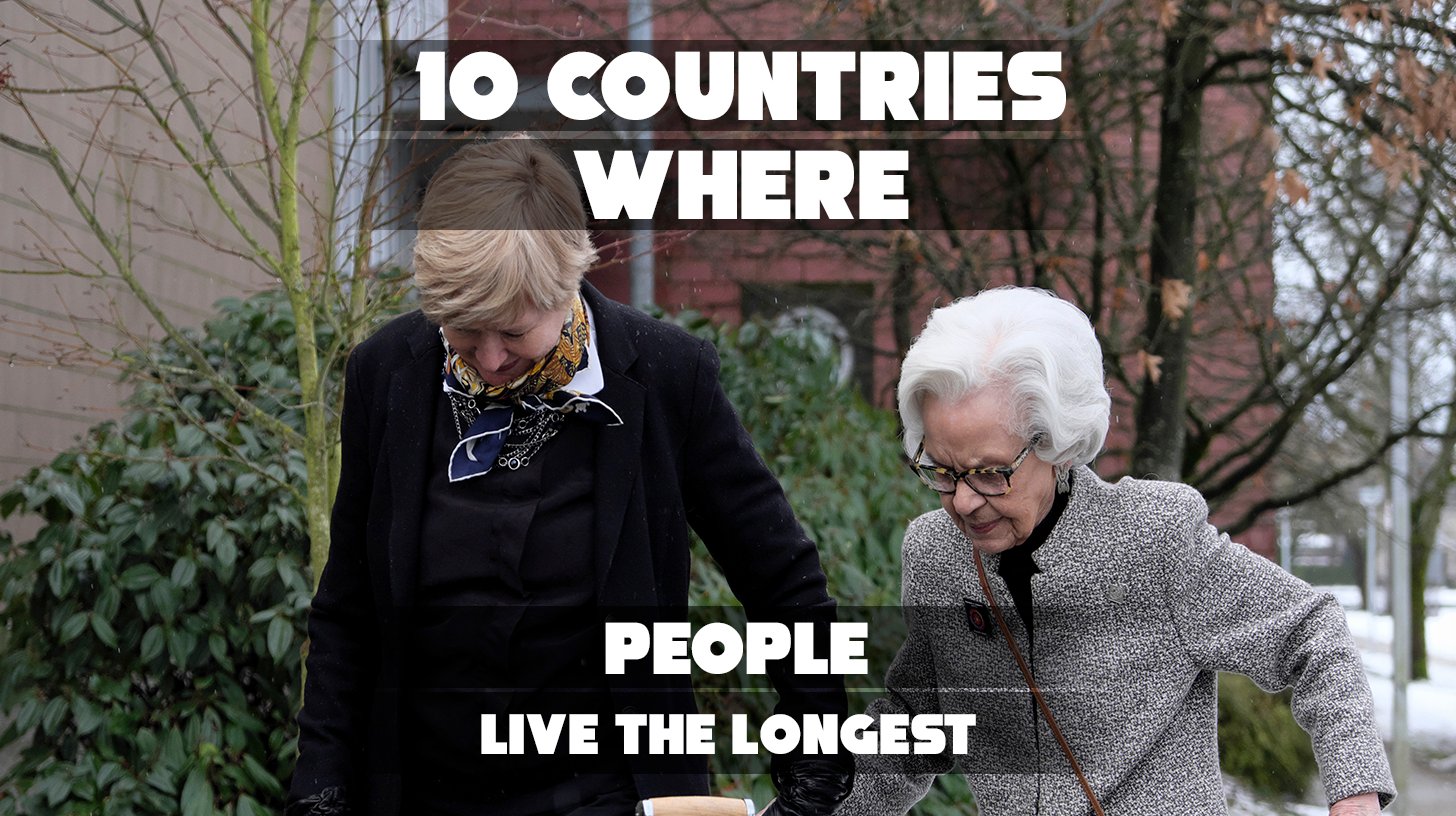 Social cover image showing happy elderly people from different countries known for longevity.