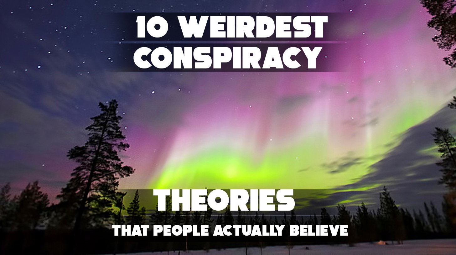 Collage of mysterious symbols and alien imagery representing bizarre conspiracy theories.