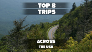 Collage of iconic American landmarks representing top trips across the USA.