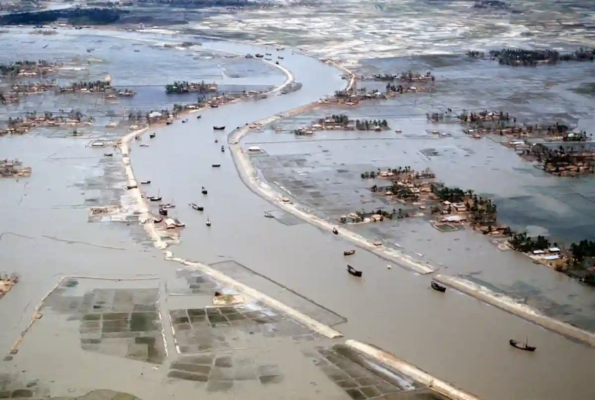 An aerial view of flooding in the aftermath of a cyclone which devastated Bangladesh on April 30th. An aerial view of flooding in the aftermath of a cyclone which devastated Bangladesh on April 30th.