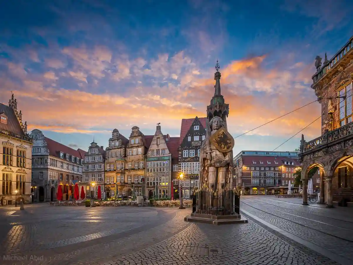 The Roland Statue in Bremen, a famous statue in Germany, depicting a medieval knight holding a sword in the city’s historic square. The Roland Statue in Bremen, a famous statue in Germany, depicting a medieval knight holding a sword in the city’s historic square.