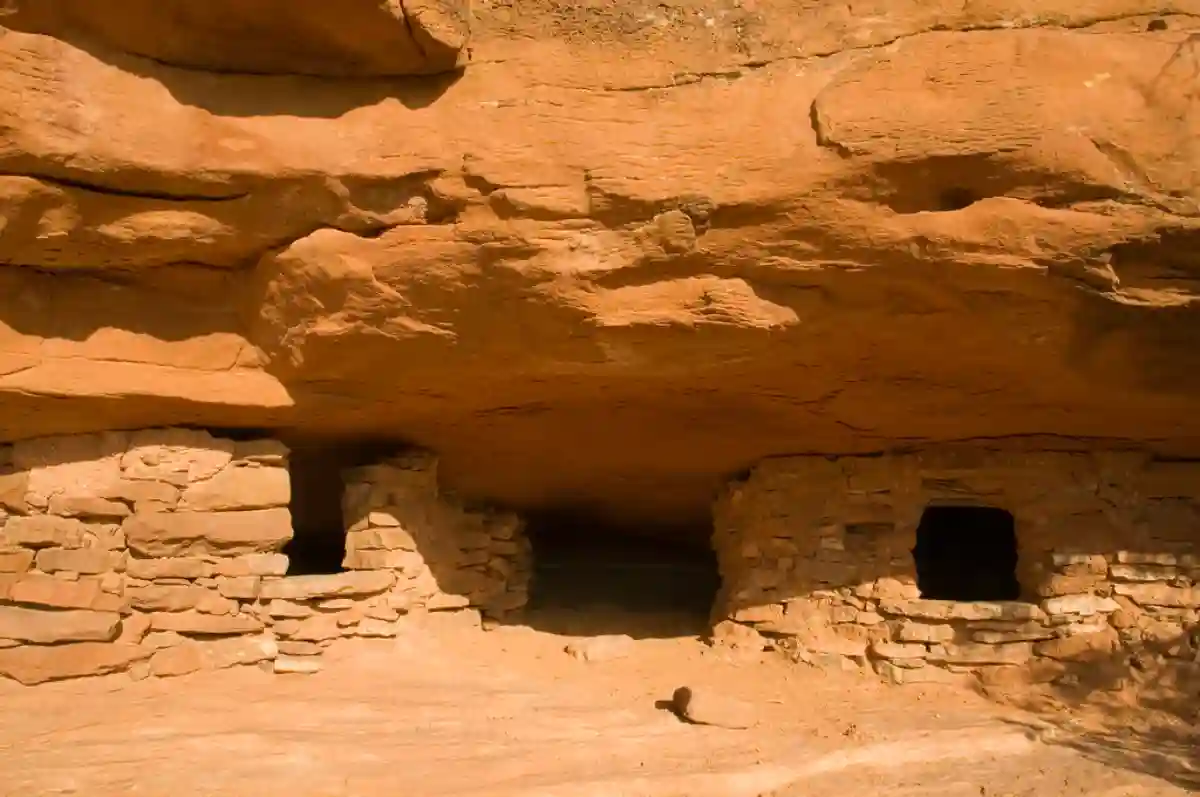 Anasazi Indians used to store grain in this granary high atop a mesa near Aztec Butte. Anasazi Indians used to store grain in this granary high atop a mesa near Aztec Butte.