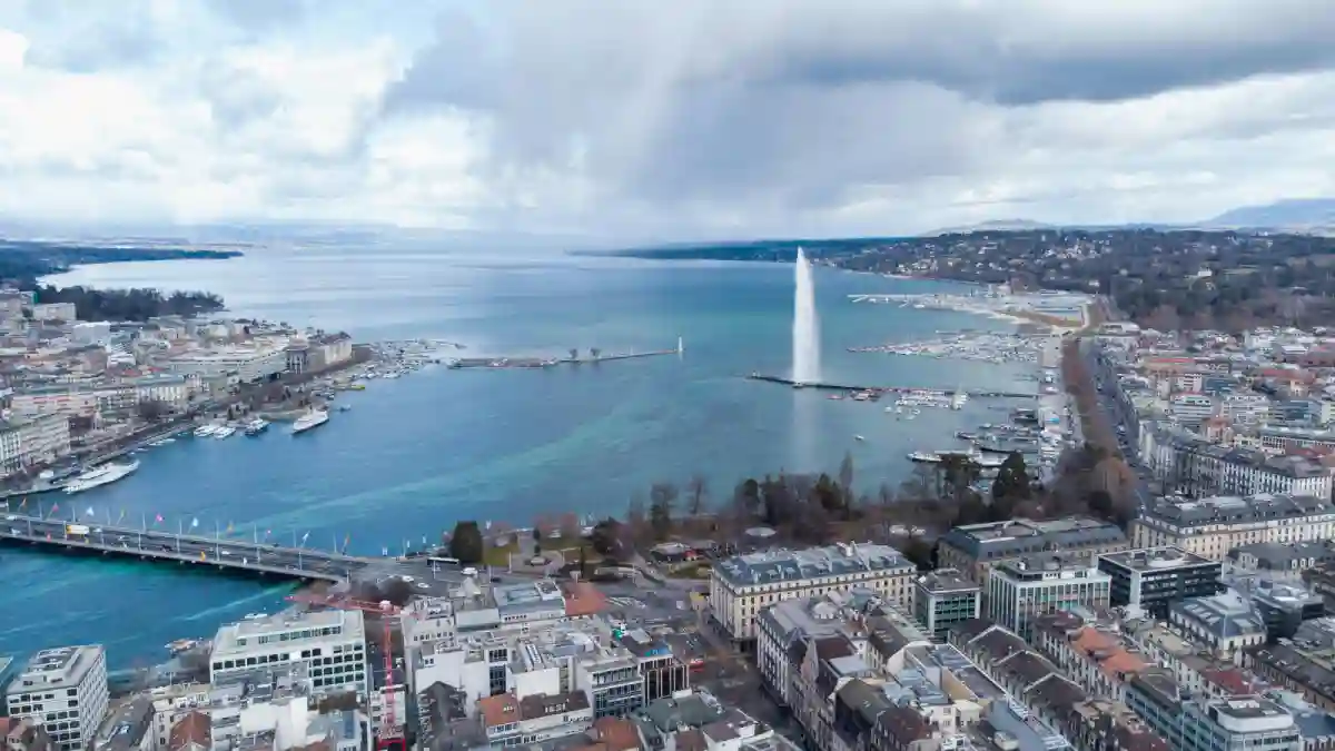 Cityscape with Sea Bay and Big Fountain