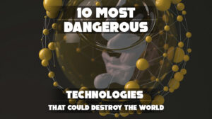 Illustration of dangerous futuristic technologies threatening global safety.