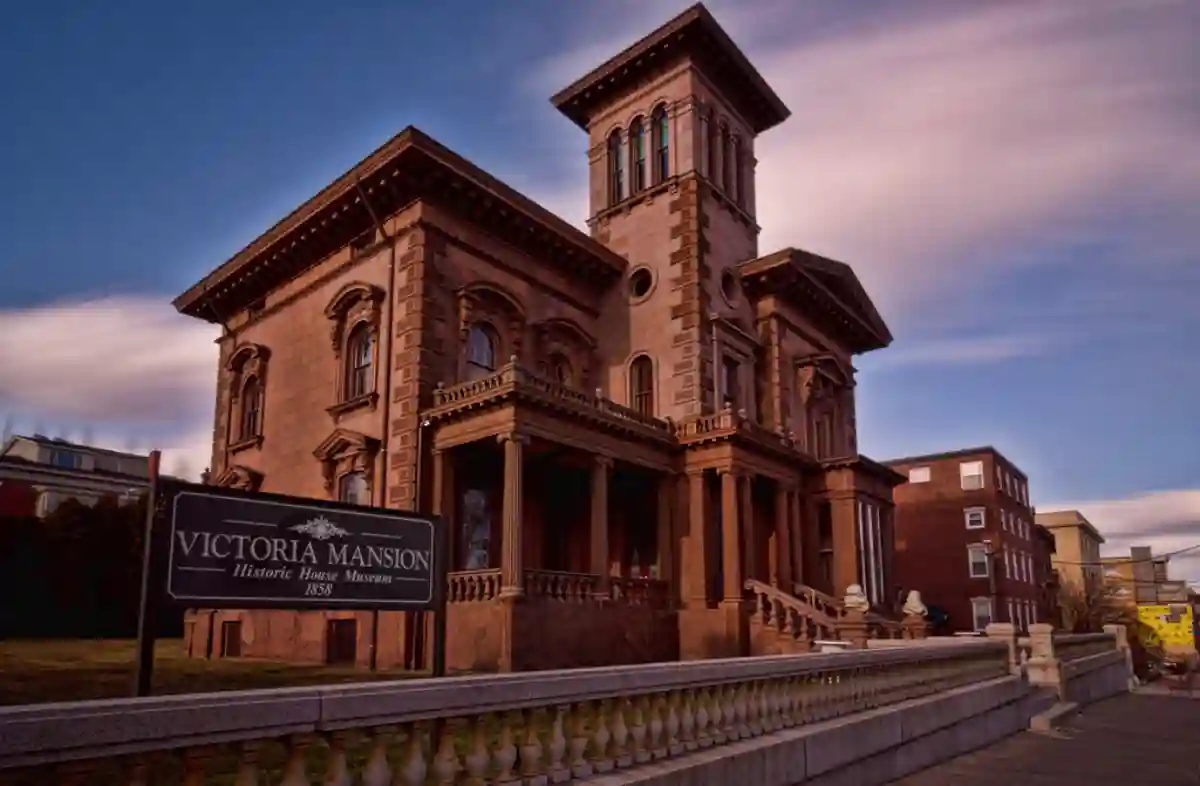 The grand exterior of Victoria Mansion, showcasing its ornate design and historical charm. The grand exterior of Victoria Mansion, showcasing its ornate design and historical charm.