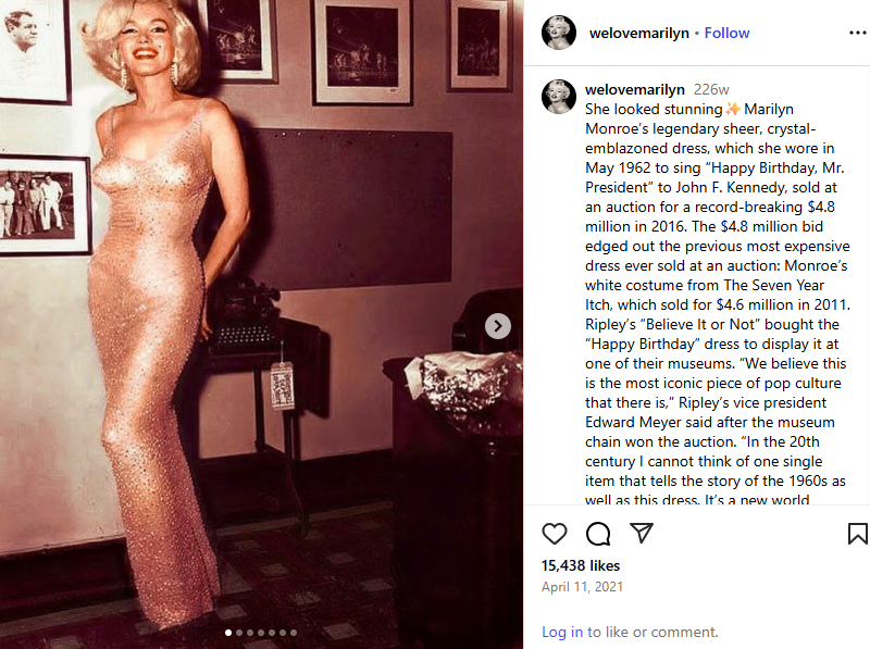 Marilyn Monroe’s legendary sheer, crystal-emblazoned dress, Marilyn Monroe’s legendary sheer, crystal-emblazoned dress,