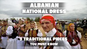 Contemporary Albanian national dress inspired by traditional styles.