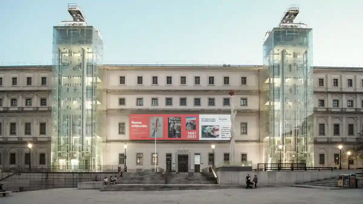 The exterior of Museo Reina Sofia, one of the top things to do in Madrid, showcasing its contemporary architecture and glass pyramid entrance. The exterior of Museo Reina Sofia, one of the top things to do in Madrid, showcasing its contemporary architecture and glass pyramid entrance.