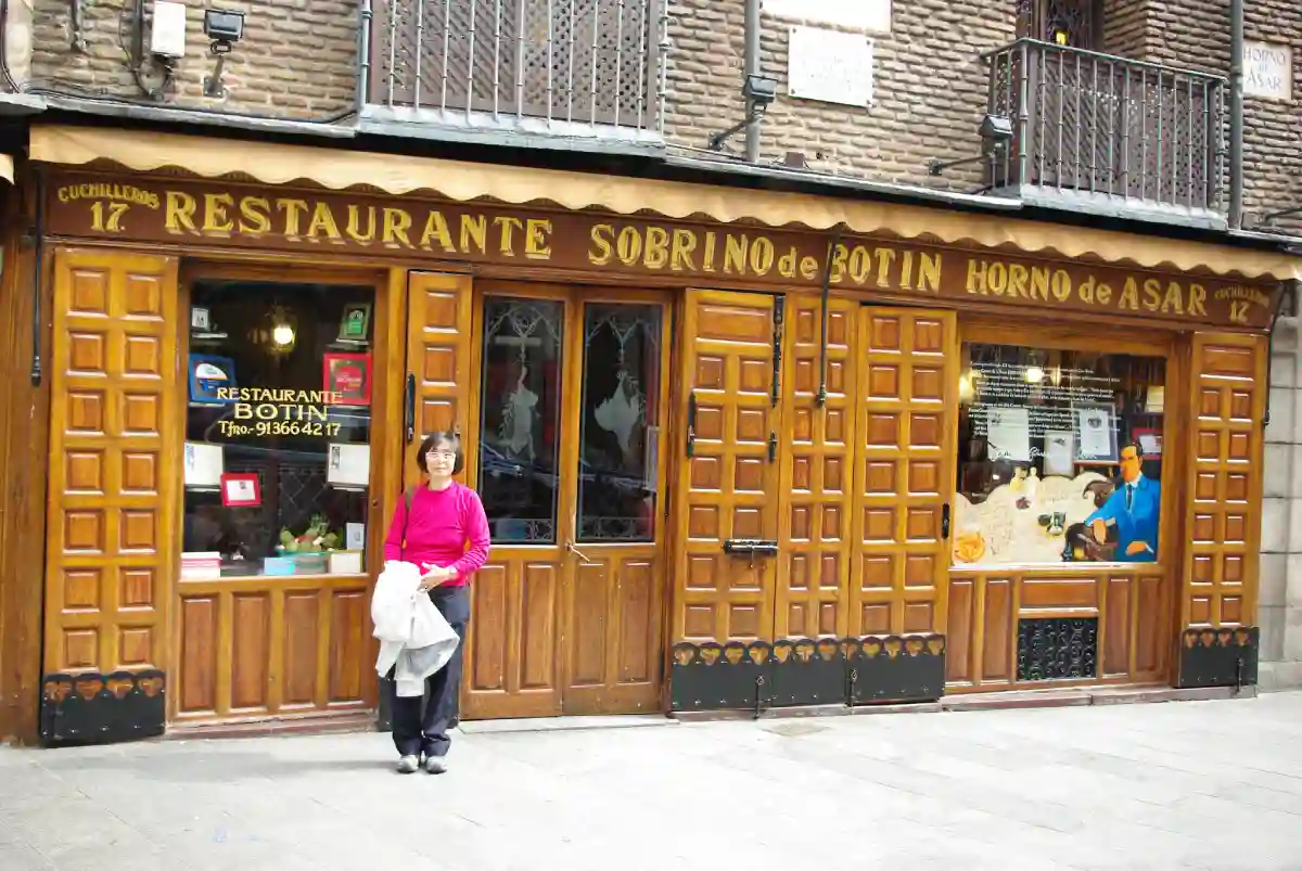 Historic interior of Sobrino de BotĆn, one of the top things to do in Madrid, with rustic wooden beams and a traditional Spanish dining atmosphere. Historic interior of Sobrino de BotĆn, one of the top things to do in Madrid, with rustic wooden beams and a traditional Spanish dining atmosphere.