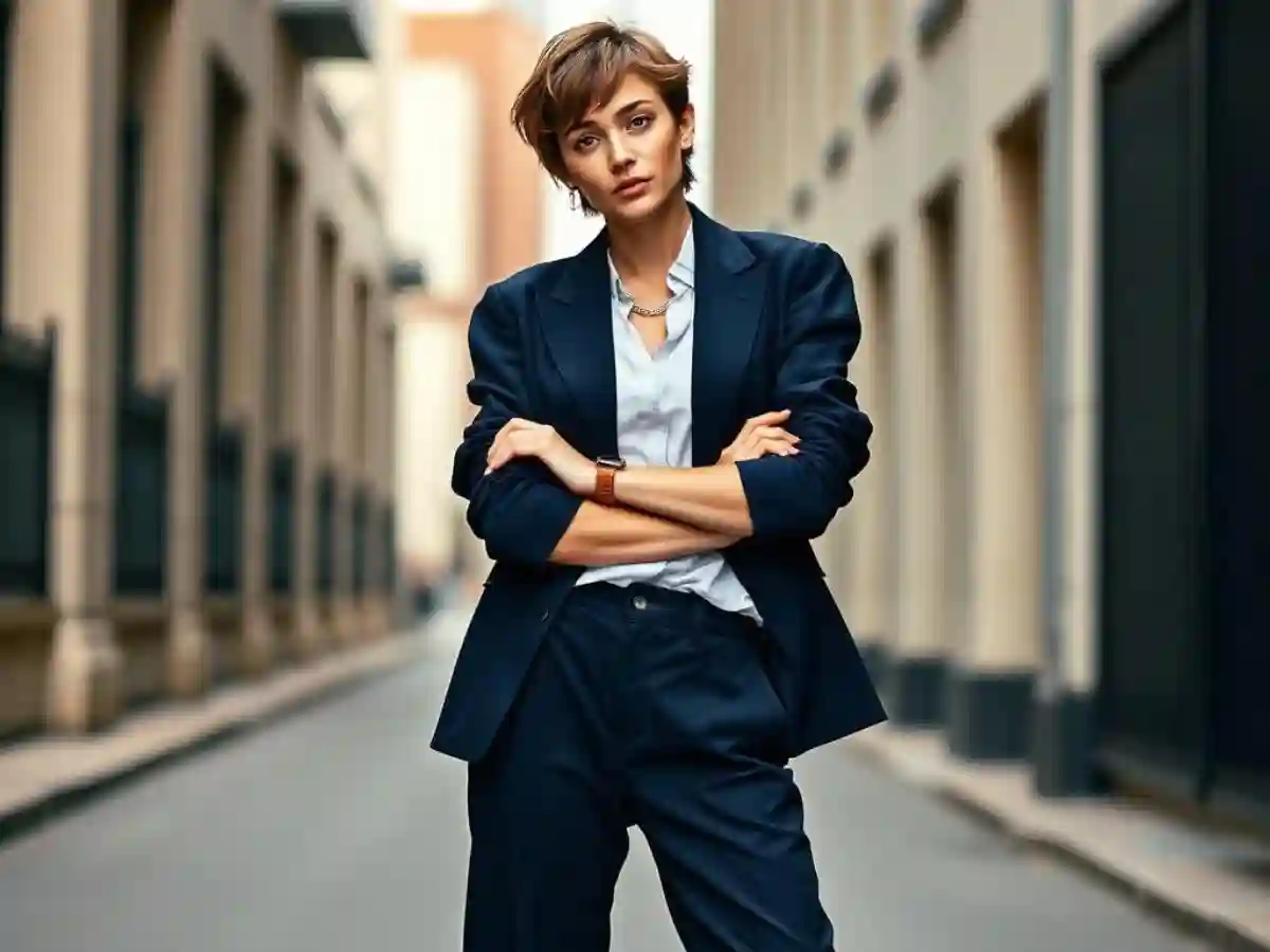 A young woman in tomboy fashion, with short, tousled hair, a bold expression, and a natural makeup look, exuding confidence and individuality through her sharp, defined features. A young woman in tomboy fashion, with short, tousled hair, a bold expression, and a natural makeup look, exuding confidence and individuality through her sharp, defined features.
