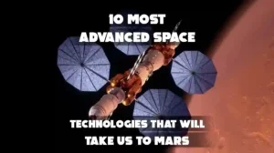The image is a title card for a presentation or video about the technologies required for human exploration of Mars, featuring a depiction of a proposed spacecraft concept.