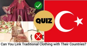 The upper image shows a traditional Turkish dress, which is a correct match for Turkey's flag. The lower image features a woman in a traditional South Asian bridal outfit (common in Pakistan or India), which is not Turkish, indicating an incorrect match.
