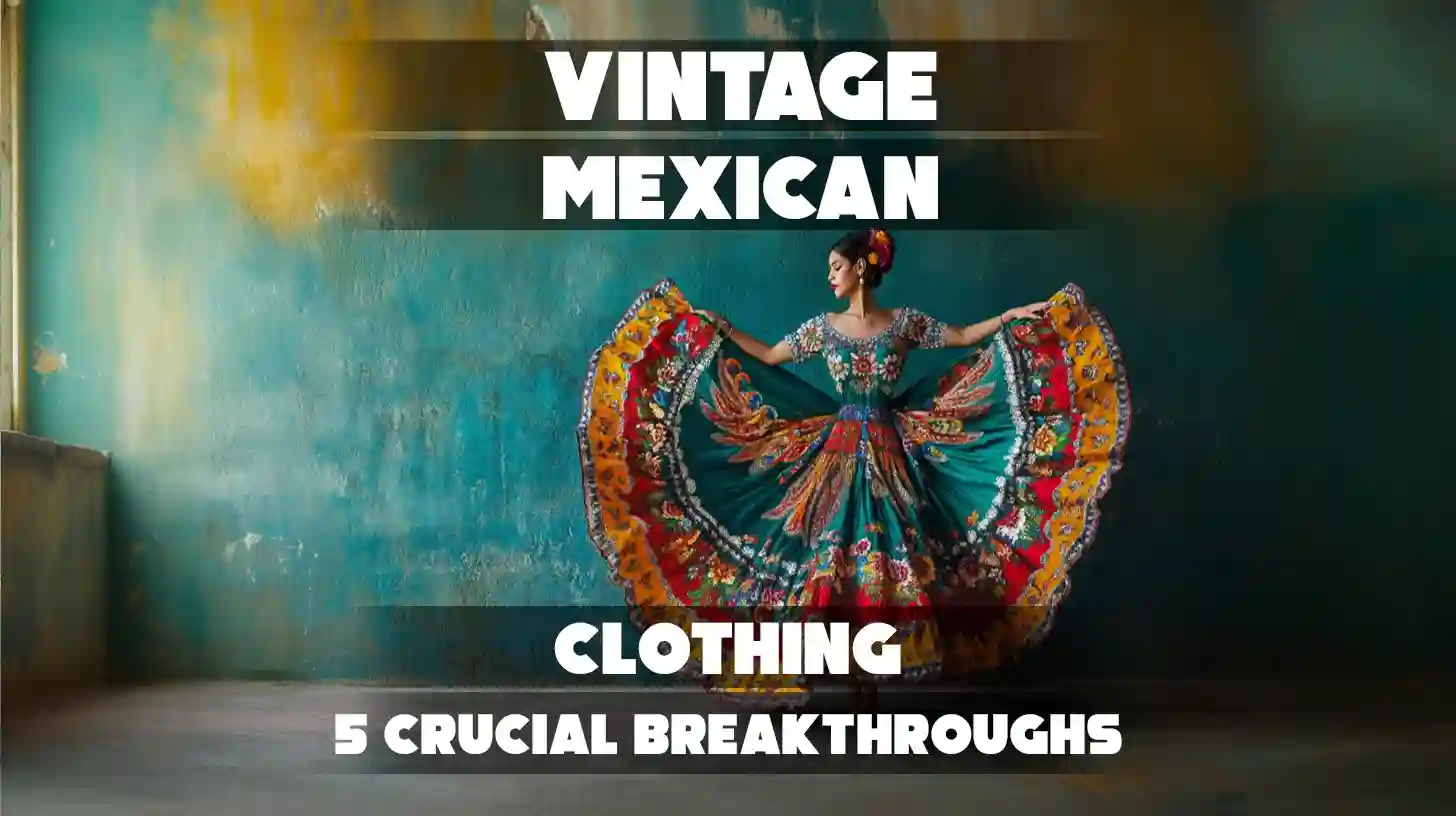 This image depicts traditional Mexican Jalisco ribbon dress, typically worn for Ballet Folklórico performances. Feature image of ' Vintage Mexican Clothing' article
