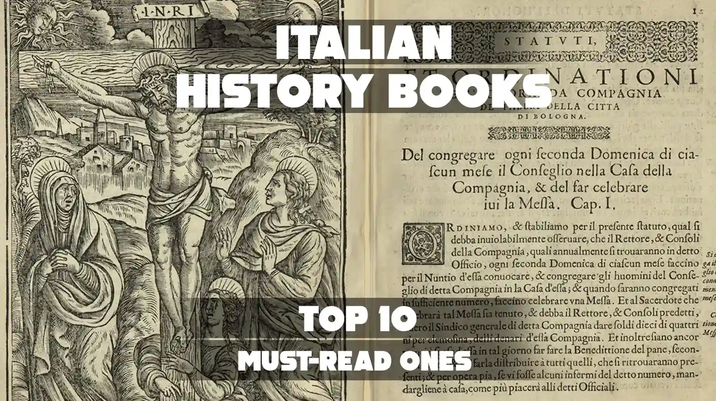 The image displays a book cover and a page from an old Italian history book. The text on the page outlines a statute from the city of Bologna regarding a company's meeting and mass schedule.