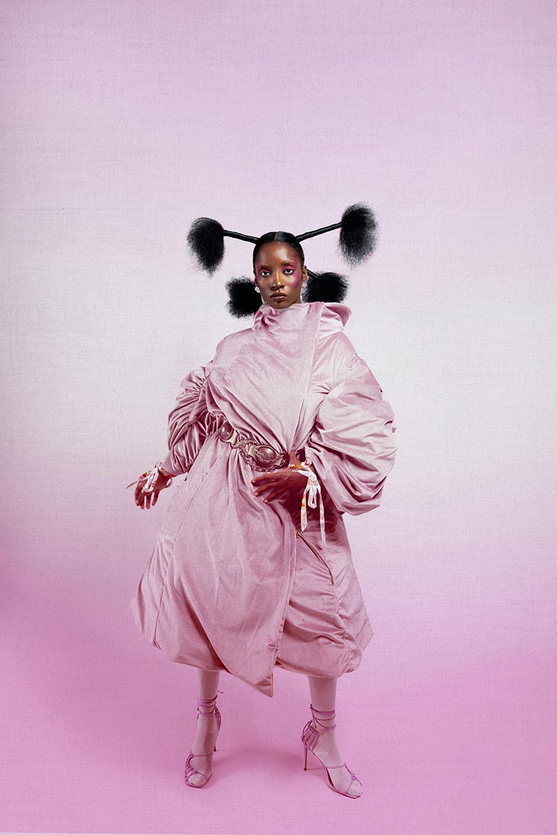 Avant-Garde Fashion Model in Pink Gown