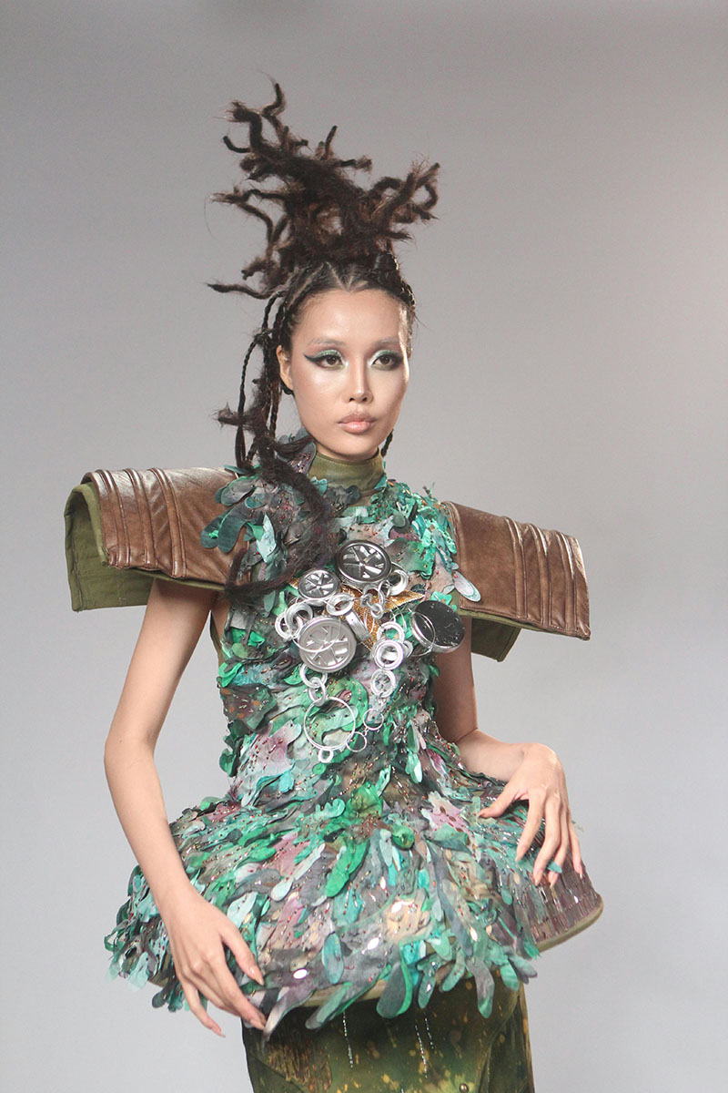Futuristic Fashion Model in Avant-Garde Costume