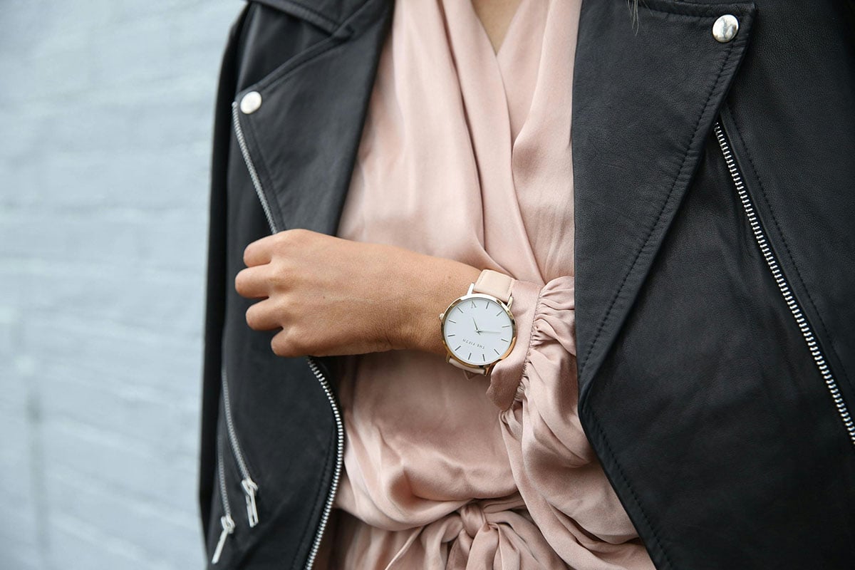 Woman Wearing Peach Dress and Black Jacket's Left Hand Closeup Photography- Watch for Women Woman Wearing Peach Dress and Black Jacket's Left Hand Closeup Photography- Watch for Women